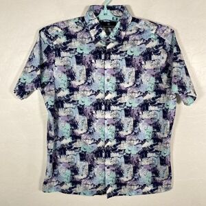 Hart Schaffner Marx Shirt Mens Large Blue Purple Button Up Short Sleeve Abstract